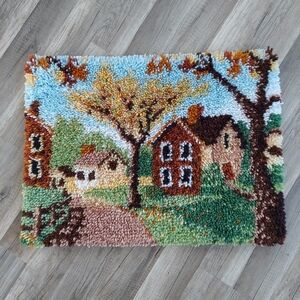 Latch Hook Fall Lanscape Handmade Fiber Art Wall Hanging